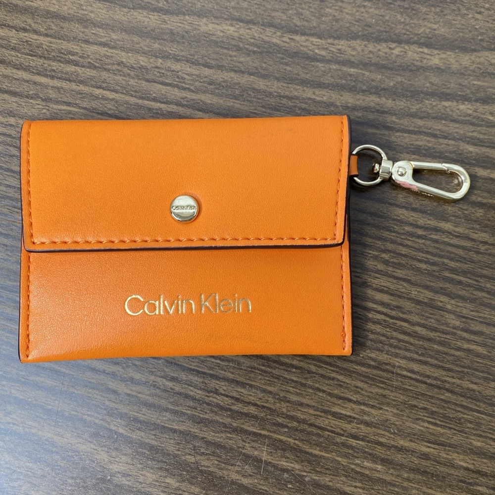 Orange Calvin Klein Clip On Change Pouch Card Wallet w Snap Closure